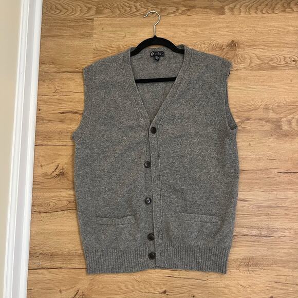 J. Crew Men's Lambswool Button Knit Sweater Vest Medium Gray Preppy - Picture 9 of 9
